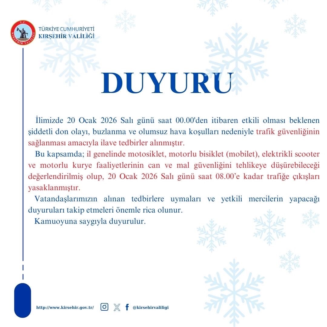 Kırşehir’de motokuryelerin trafiğe çıkışına kısıtlama getirildi
