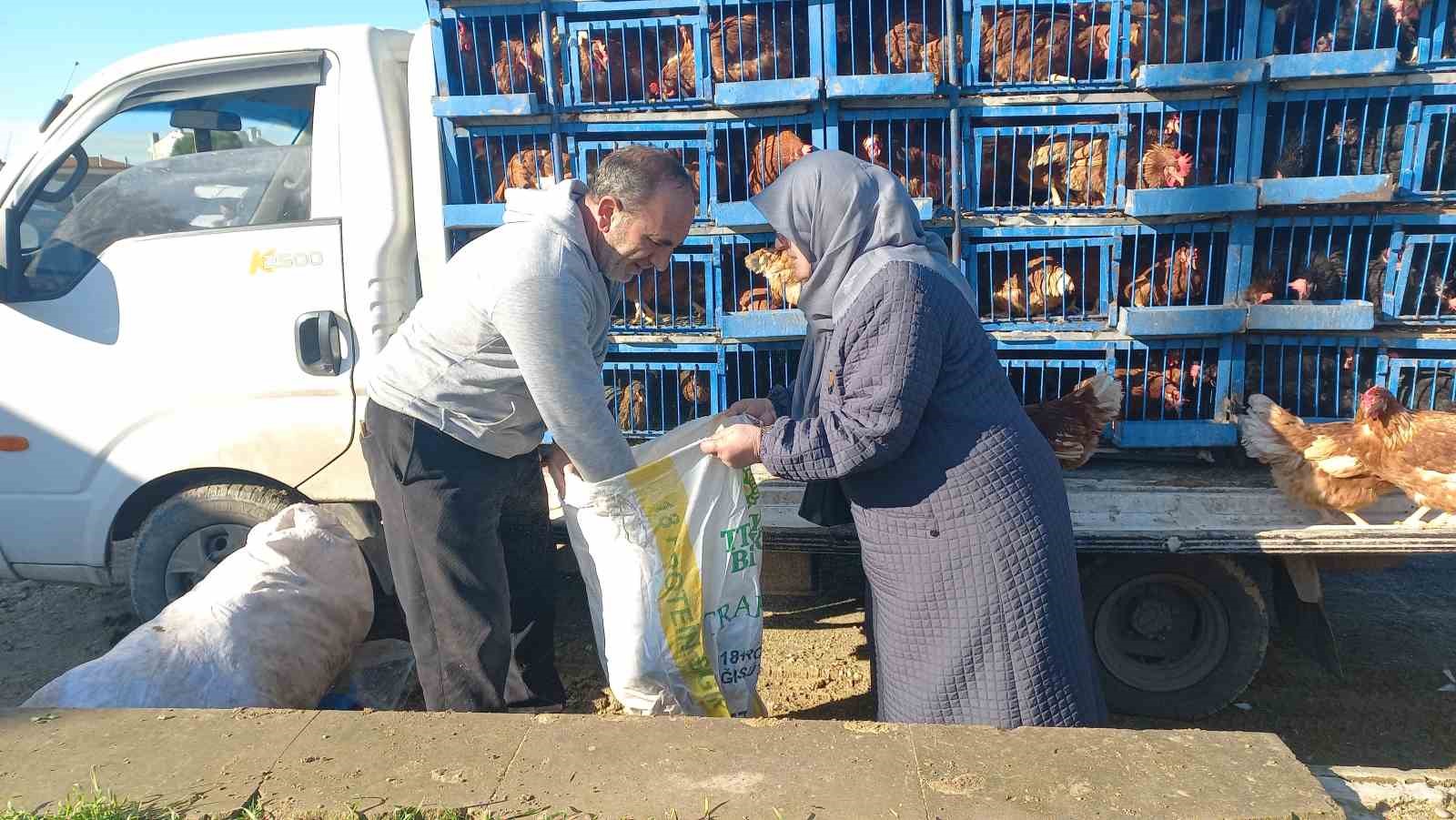 Köy köy gezerek canlı tavuk satıyor
