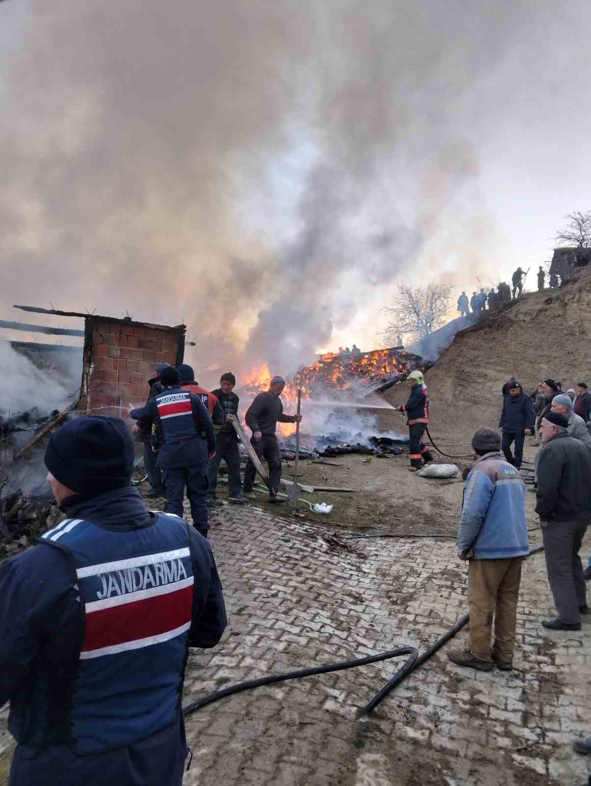 Köyde korkutan yangın: Evler ve ahırlar küle döndü
