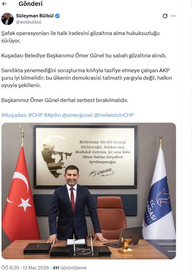 Kuşadası Belediye Başkanı Ömer Günel’in gözaltına alınmasına CHP’li vekillerden tepki
