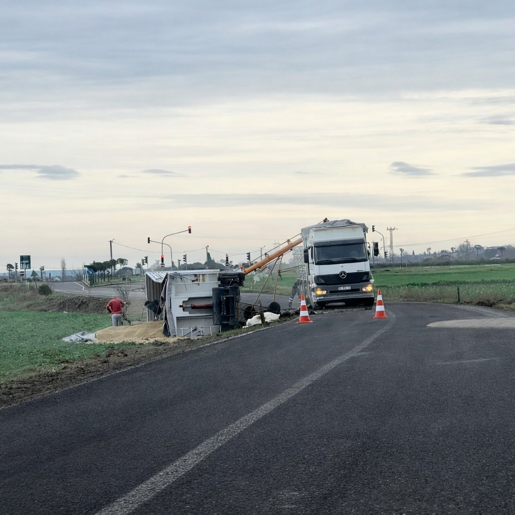 Muratlı’da kamyon devrildi
