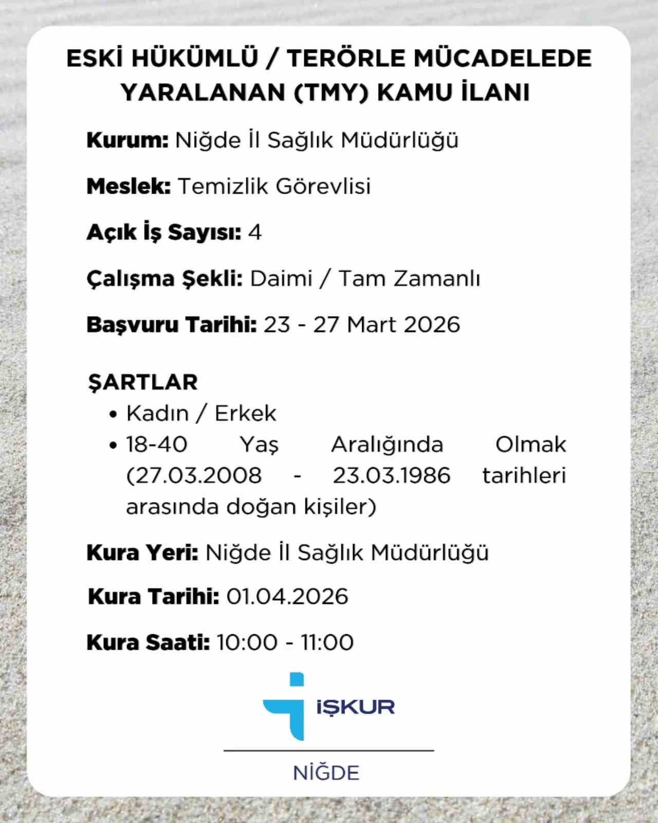 Niğde’de kamu kurumlarına 4 daimi, 110 geçici personel alımı yapılacak
