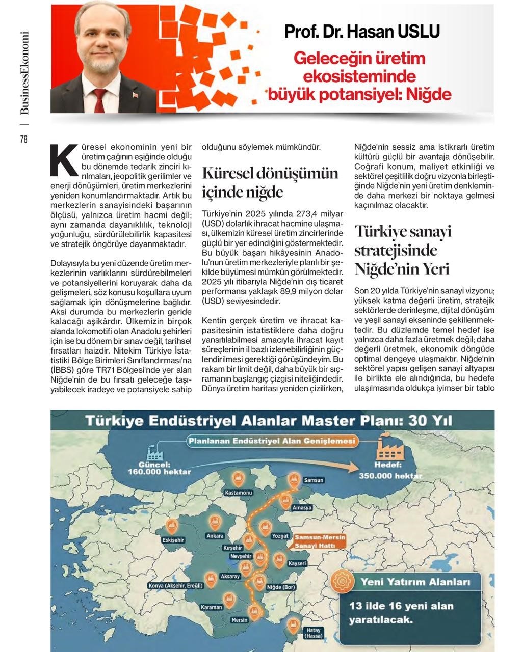 NÖHÜ Rektörü Hasan Uslu’dan Niğde’nin üretim potansiyeline dikkat çeken makale
NÖHÜ Rektörü Hasan Uslu’dan Niğde’nin üretim potansiyeline dikkat çeken makale