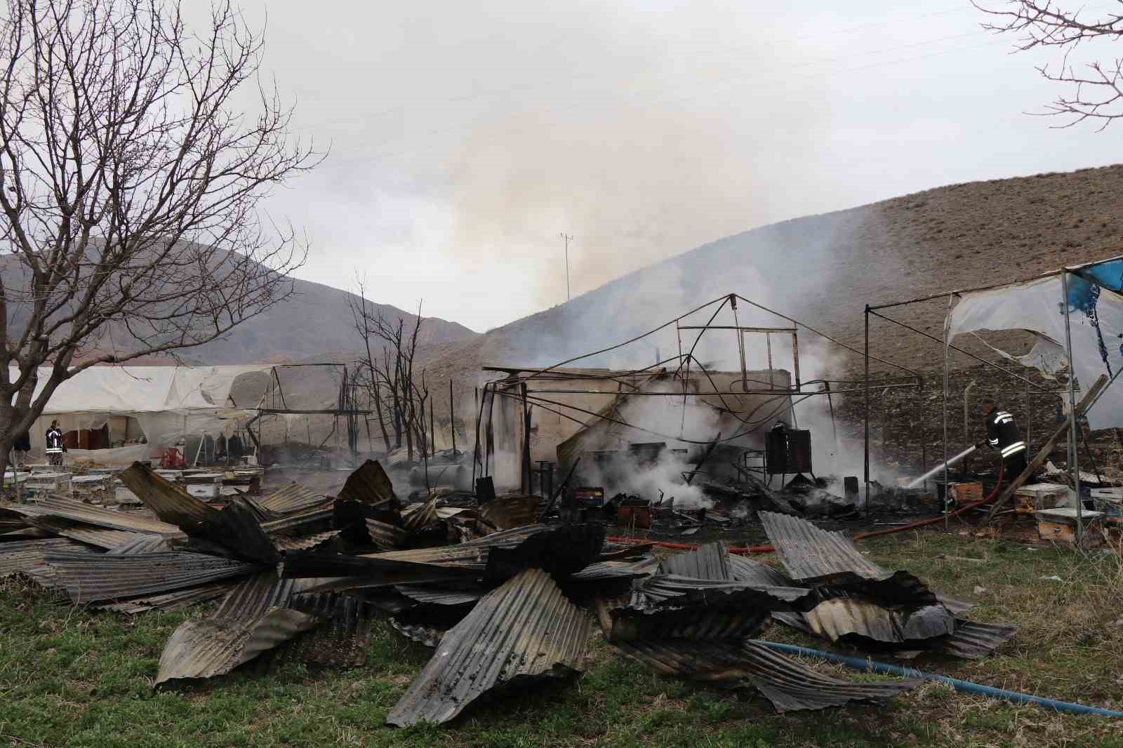 Oltu’da korkutan yangın: Arı kovanları yandı
