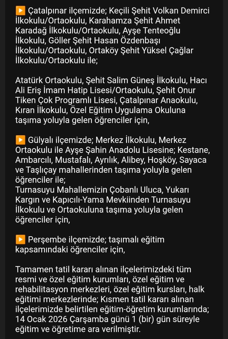 Ordu’da eğitime kar engeli
