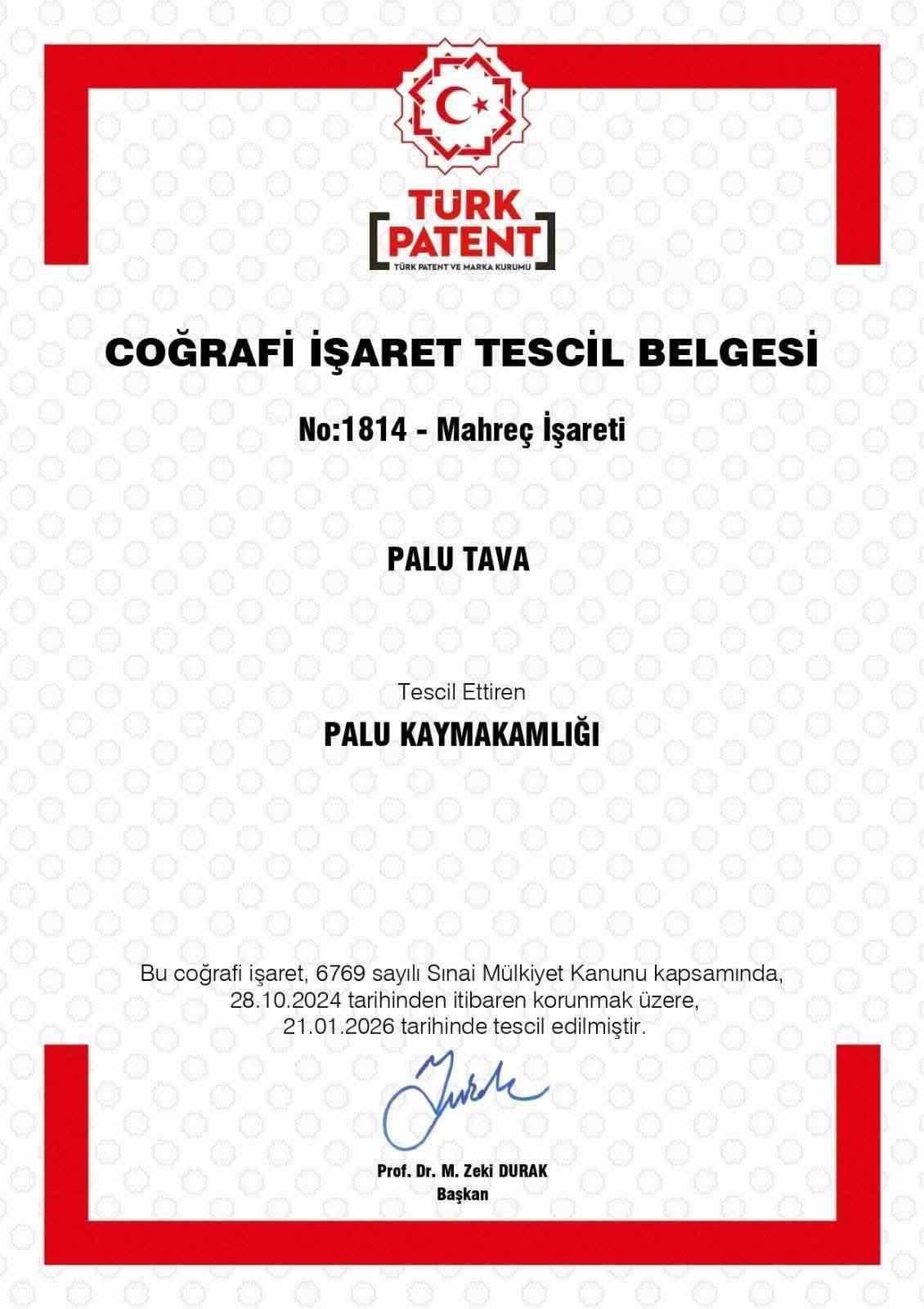 Palu Tava coğrafi işaret tescili aldı
