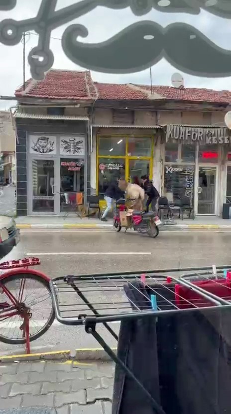 Sahibinin elinden kaçan inek bakın nereye girmeye çalıştı
