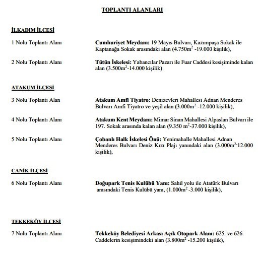 Samsun’da 2026’nın toplantı, gösteri ve yürüyüş alanları belirlendi
