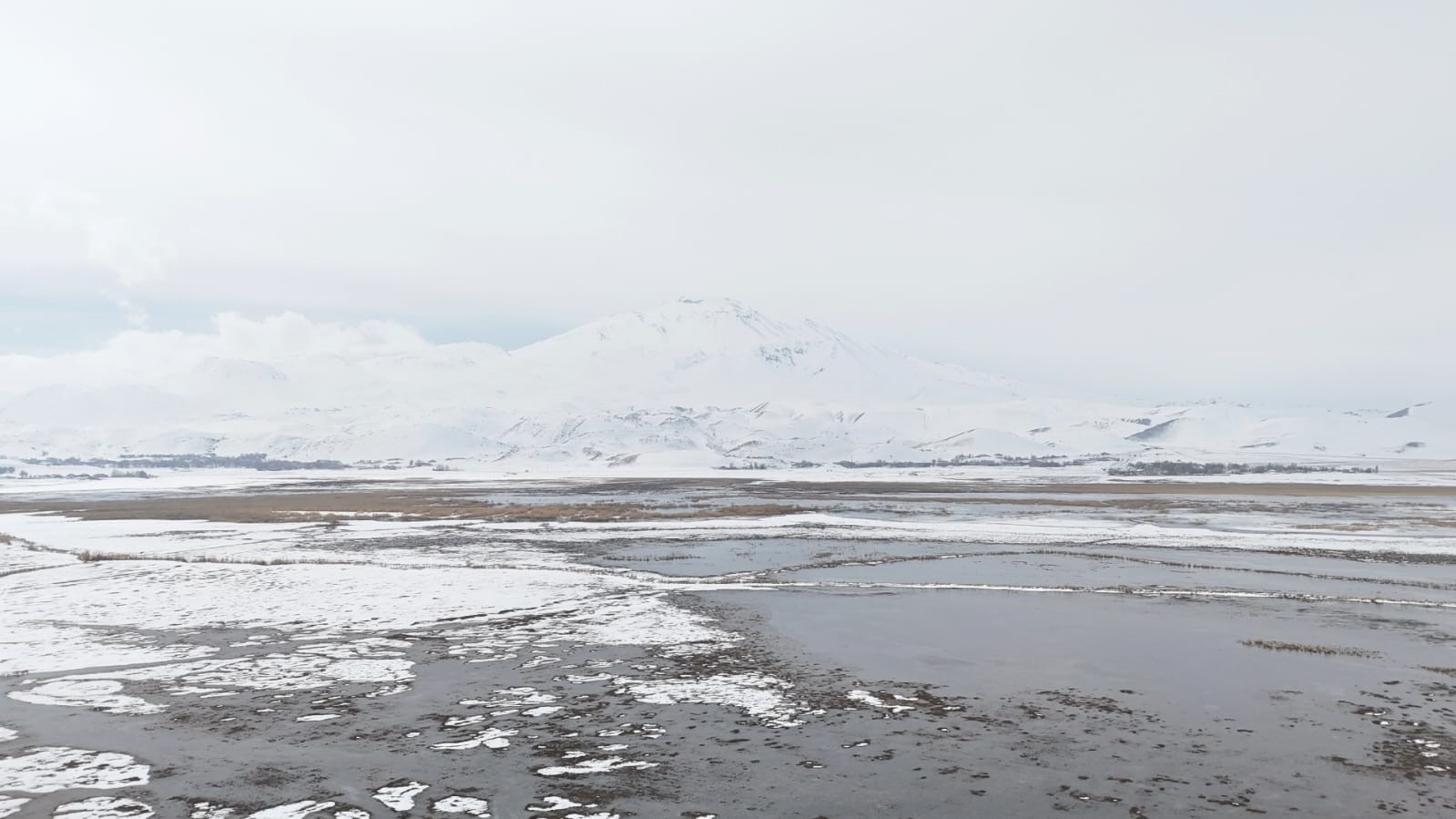 Sarısu sazlıkları ile Süphan Dağı’nın karlı zirvesi göz kamaştırıyor
