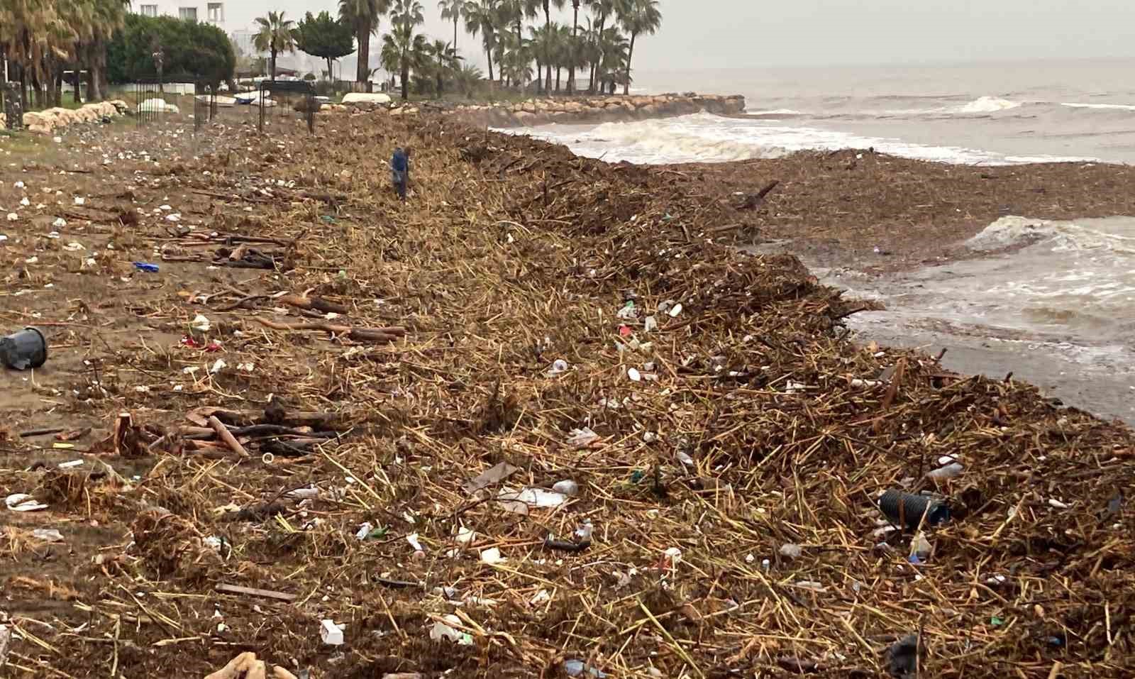 Sel sonrası deniz kahverengi oldu, sahiller odun doldu
