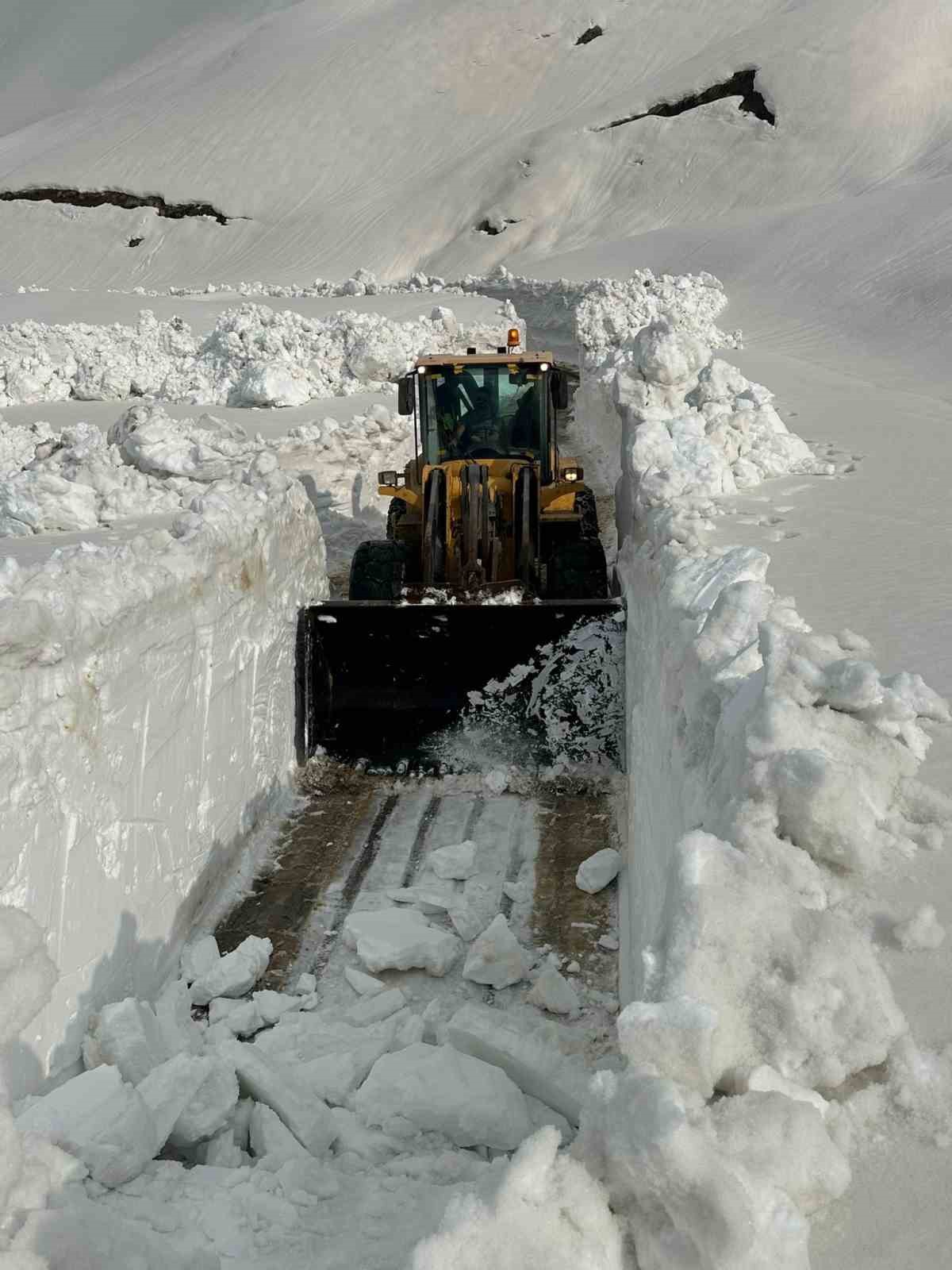 Şemdinli’de iş makinesinin boyunu bulan kar tünellerinde çalışma

