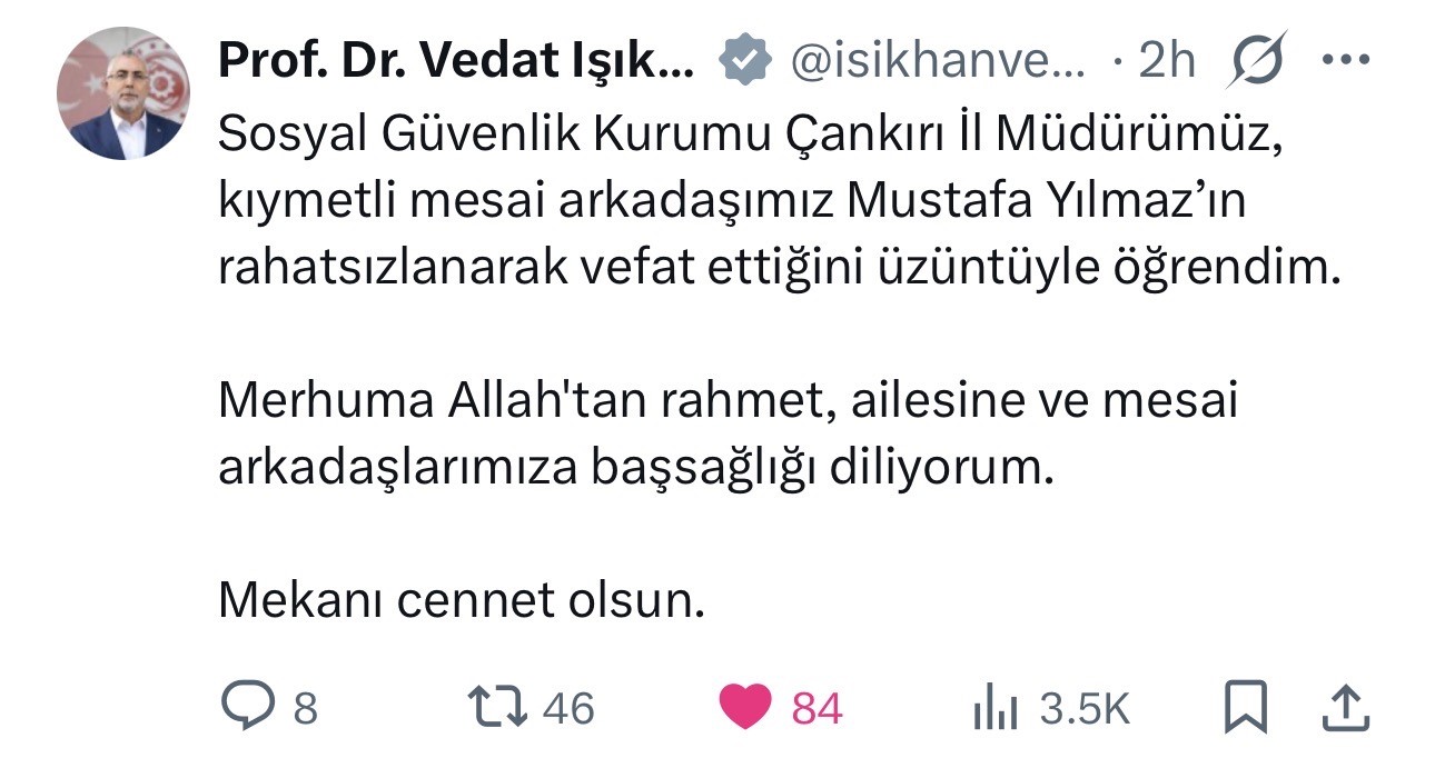SGK Çankırı İl Müdürü Yılmaz hayatını kaybetti
