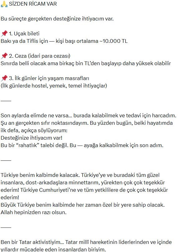 Sosyal medyada kendini ’Tatar gazeteci’ olarak tanıtan ve para toplayan kişinin iddiaları yalan çıktı
