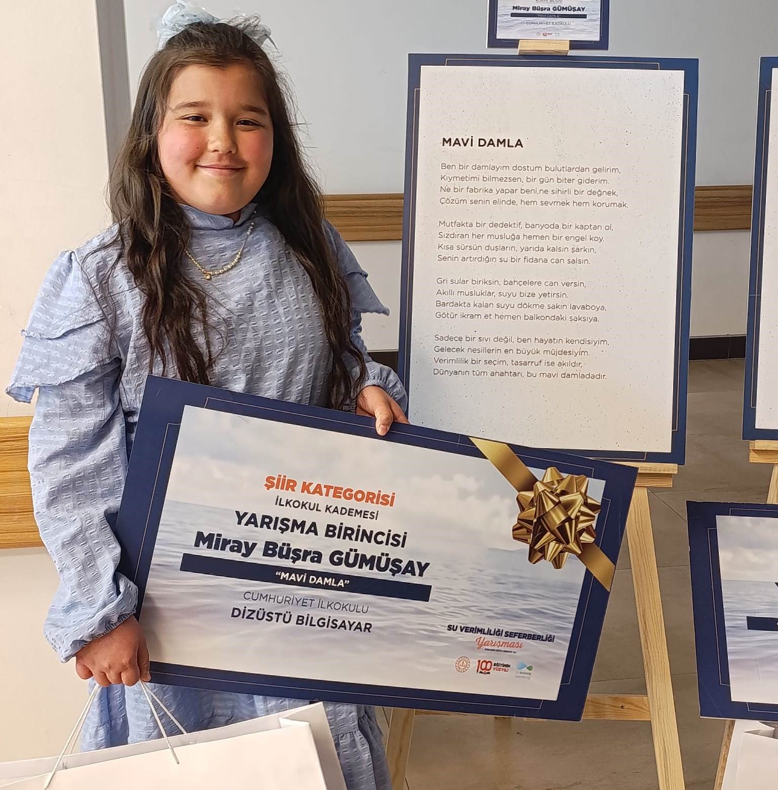 "Su Verimliliği Seferberliği" yarışması şiir dalı Türkiye birincisi Hisarcık’tan
