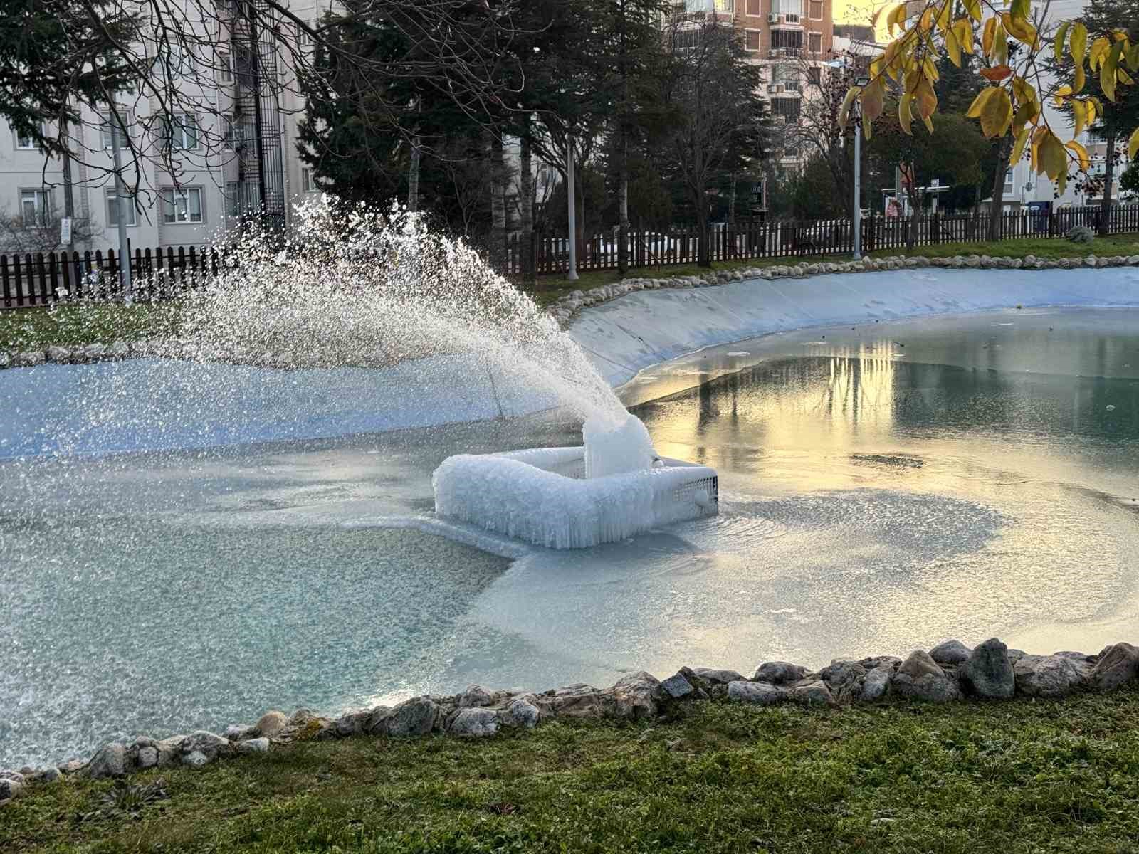 Süs havuzları buz heykeline dönüştü
