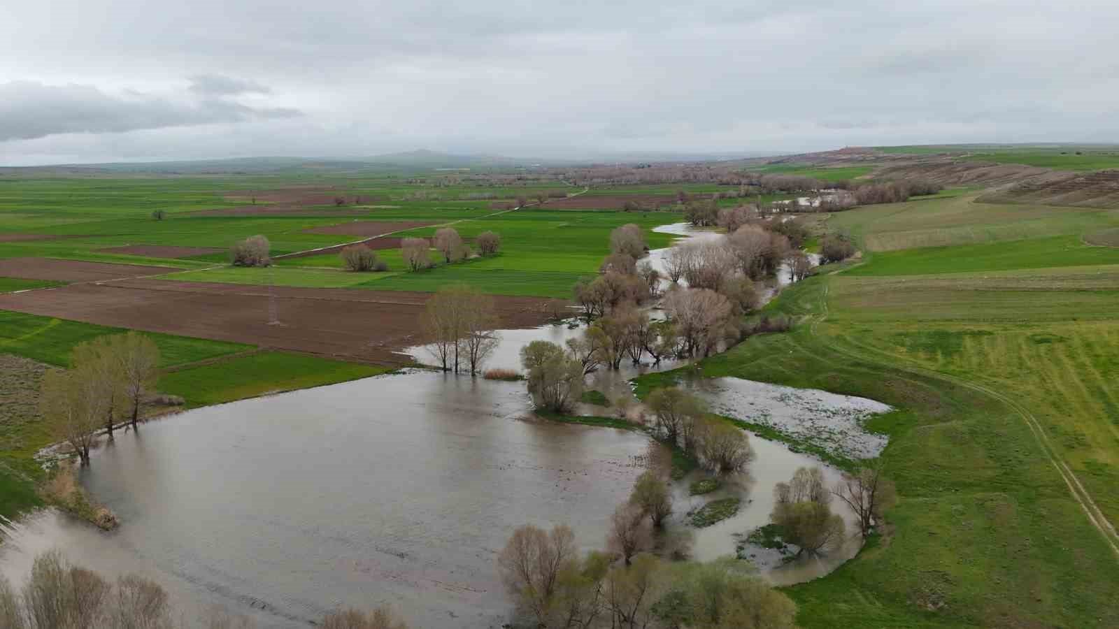 Tarım arazilerini sular altında bırakan Kanak Çayı dronla görüntülendi
