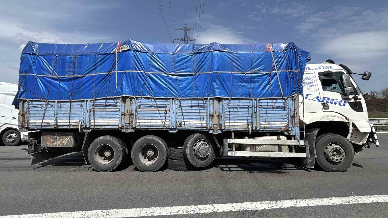 TEM’de tırdan kopan lastik kamyonun altına girdi
