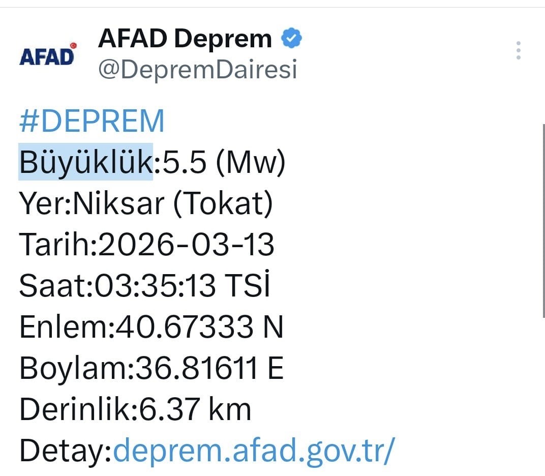 Tokat’taki 5.5’lik deprem Samsun’da da hissedildi
