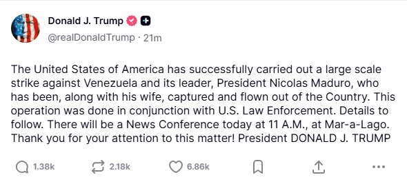 Trump, Venezuela’ya saldırıyı doğruladı: "Maduro ve eşi yakalanarak ülkeden çıkarıldı"
