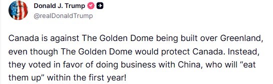 Trump’tan Kanada’ya Grönland tepkisi: "Altın Kubbe’ye karşı çıkarken, Çin ile iş yapmayı tercih ettiler"
