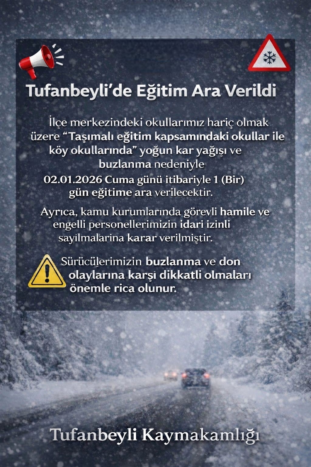 Tufanbeyli’de eğitime kar engeli
