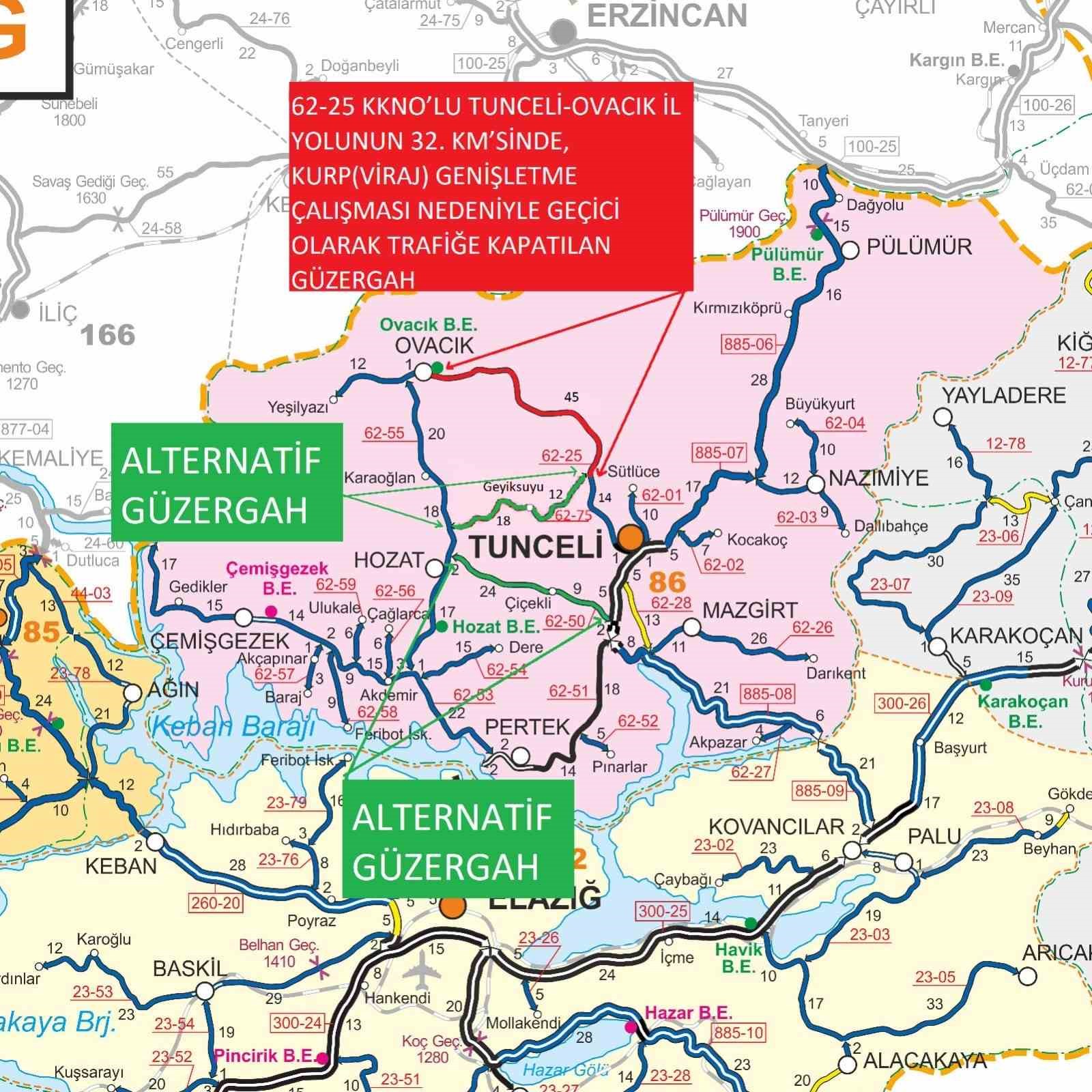 Tunceli-Ovacık yolunda çalışma: Yol trafiğe kapatılacak

