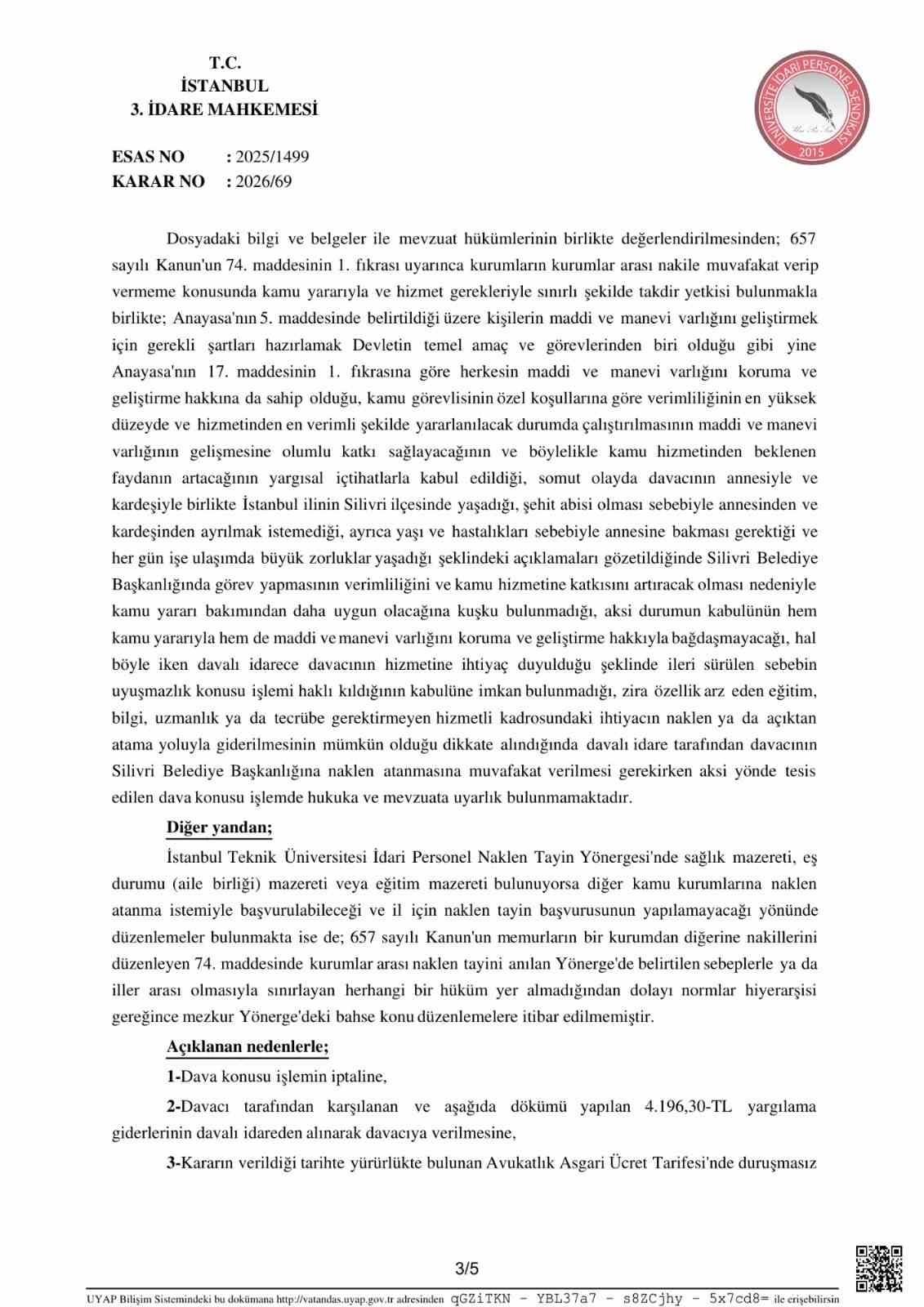 ÜNİPERSEN’den tayin hakkı için emsal niteliğinde yargı kararı
