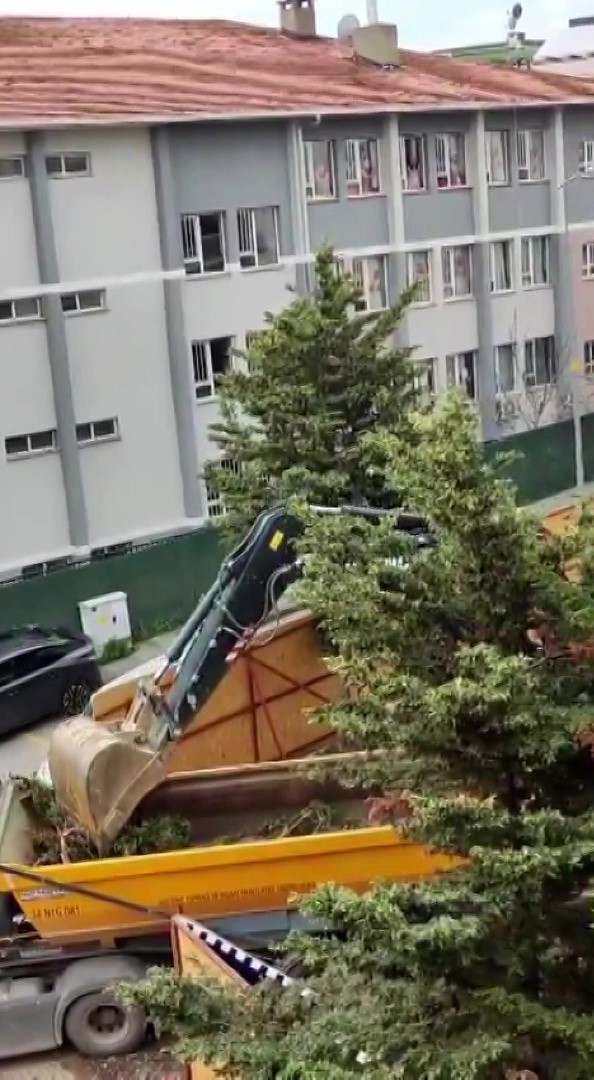 Üsküdar Belediyesi’nin ruhsat verdiği inşaat alanında ağaçlar kesildi
