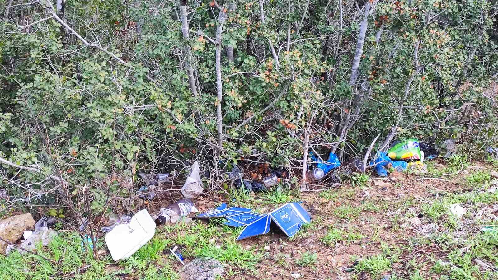 Vatandaşın ağaca astığı "Tabiat temiz kalsın" uyarısı yetmedi
