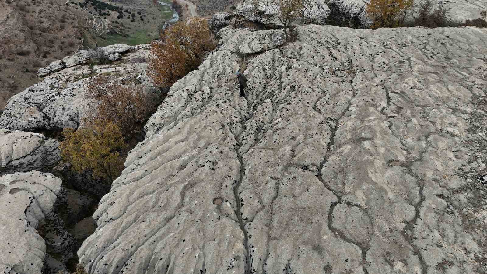 Yaklaşık 20 bin yılın sonunda kimyasal yönden aşınan taşın üzerinde su kollarının minyatürü ortaya çıktı

