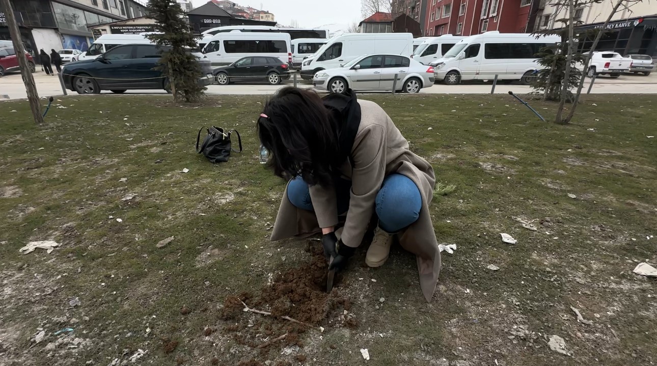 Yüksekovalı girişimci kadın çevreye dikkat çekmek için fidan dikti
