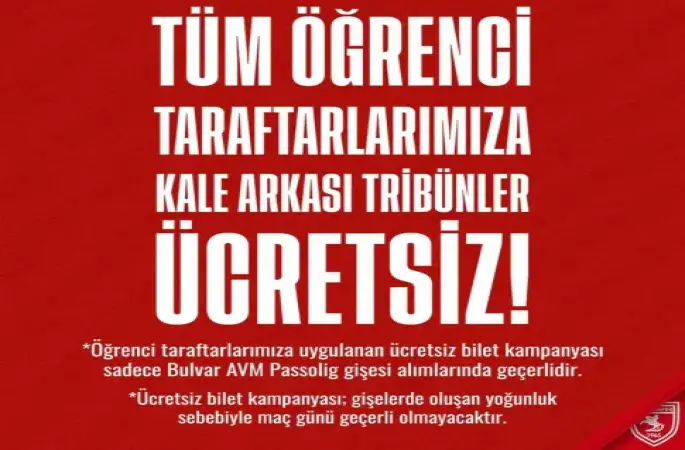 Samsunspor - Hatayaspor maçı biletleri öğrencilere ücretsiz