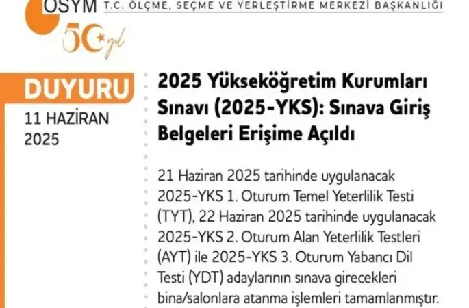 YKS giriş belgeleri erişime açıldı