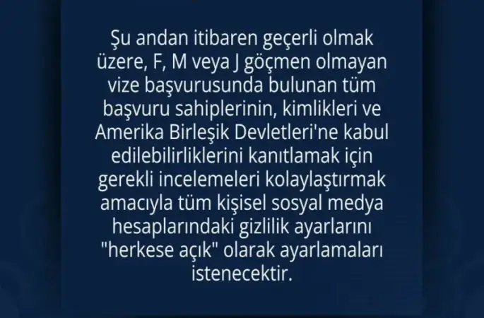 ABD vize başvurusunda sosyal medya hesaplarına "herkese açık" şartı