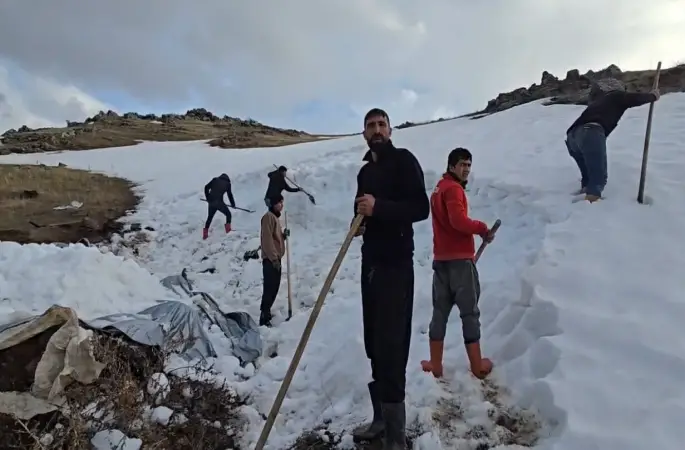 Ağrı Dağı eteklerinde kar depolama mesaisi
