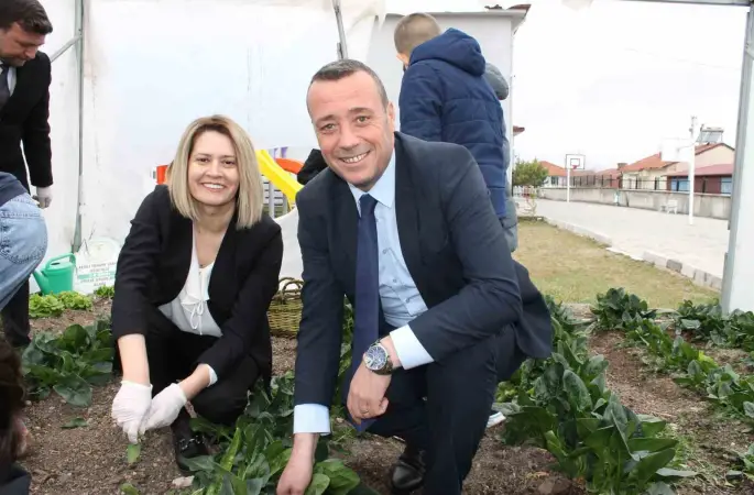 Altıntaş Zafer İlkokulu Tarım Atölyesinin ilk hasadı ıspanak oldu
