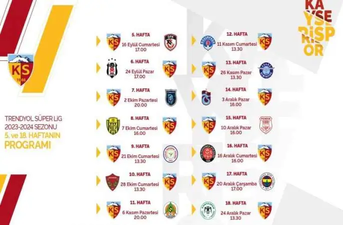 Kayserispor’un 14 haftalık maç programı belli oldu