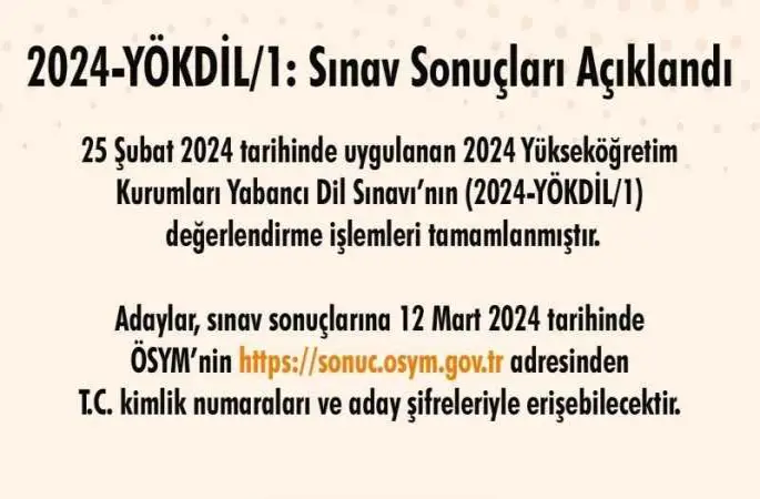 2024-YÖKDİL/1 sınav sonuçları açıklandı