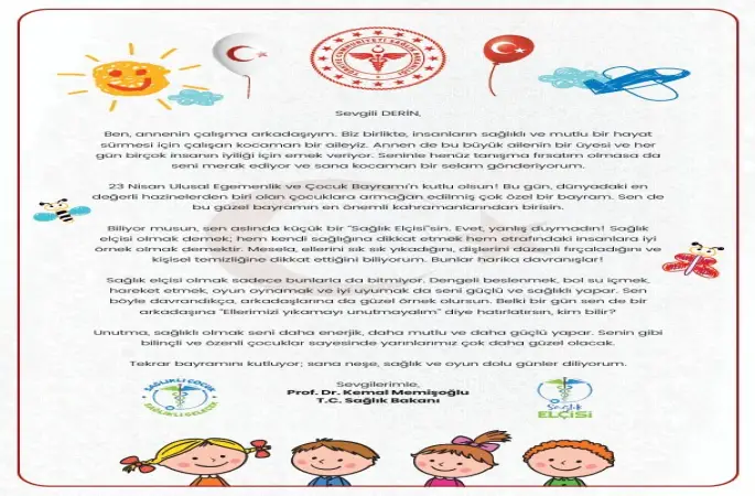 Bakan Memişoğlu, 2 bin 36 sağlık elçisine mektup gönderdi, 23 Nisan Ulusal Egemenlik ve Çocuk Bayramı’nı kutladı
