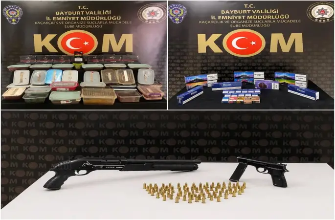 Bayburt’ta kaçakçılık operasyonu: Silahlar ve kaçak tütünler ele geçirildi
