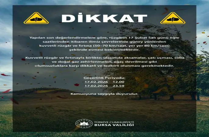 Bursa’da rüzgâr hızı 80 kilometreye çıkabilir
