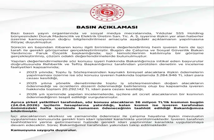 Çalışma ve Sosyal Güvenlik Bakanlığından maaşlarını alamayan maden işçileriyle ilgili açıklama
