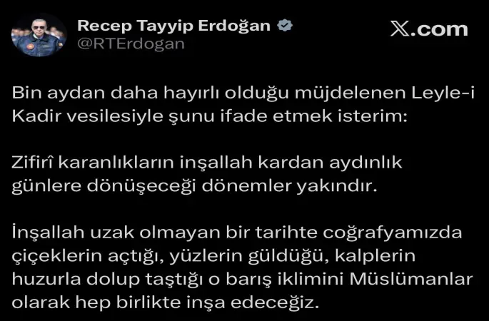 Cumhurbaşkanı Erdoğan: "Barış iklimini Müslümanlar olarak hep birlikte inşa edeceğiz"
