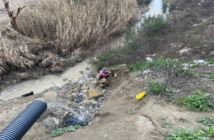 Dere yatağına düşen oğlağı kurtarmak isteyen kadın mahsur kaldı
