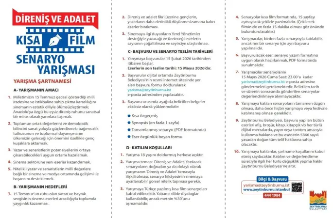 "Direniş ve Adalet" temalı Kısa Film Senaryo Yarışması’na başvurular 15 Mayıs’ta sona eriyor

