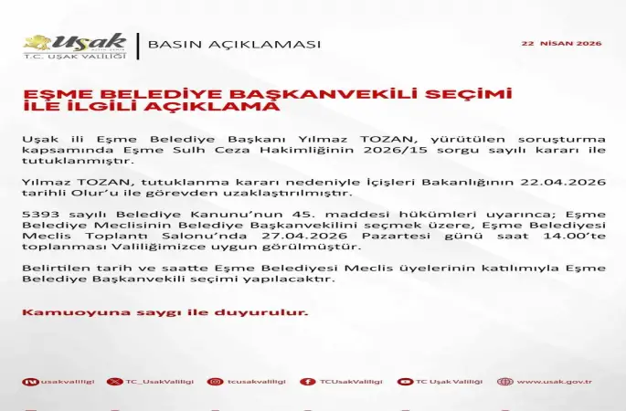 Eşme Belediye Başkanvekili 27 Nisan’da belirlenecek
