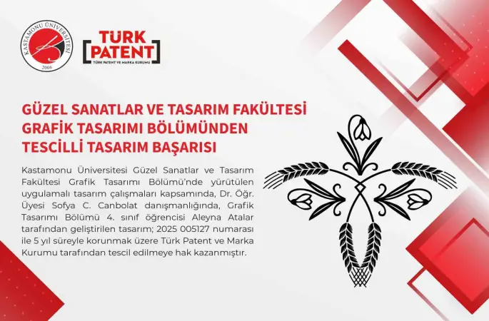 Kastamonu Üniversitesi’nde tasarlanan desene tescil belgesi
