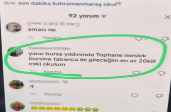 Maraş ve Urfa’da okula yapılan saldırı sonrası Bursa’da "Sıra bende" yazan şüpheliye operasyon düzenlendi
