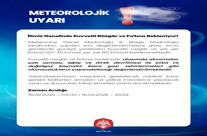 Niğde için kuvvetli rüzgar ve fırtına uyarısı
