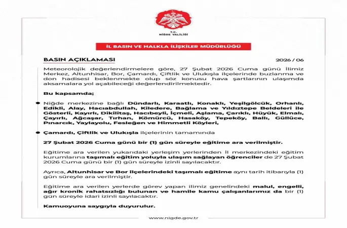 Niğde’de bazı okullarda eğitime ara verildi
